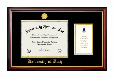 University of Utah Diploma with Announcement Frame in Petite Mahogany with Gold Trim with Black & Gold Mats for DOCUMENT: 8 1/2"H X 11"W  ,  7"H X 4"W  