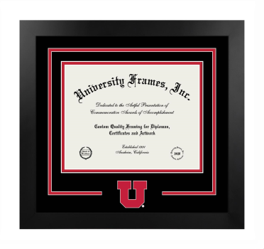 University of Utah School of Education Logo Mat Frame in Manhattan Black with Black & Red Mats for document: 8 1/2"h x 11"w  
