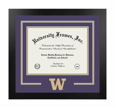 Logo Mat Frame in Manhattan Black with Purple & Tan Mats for DOCUMENT: 8 1/2"H X 11"W  
