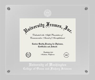 University of Washington College of Ocean and Fishery Sciences Lucent Clear-over-Clear Frame in Lucent Clear Moulding with Lucent Clear Mat for document: 8 1/2"h x 11"w  