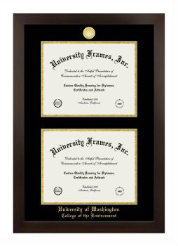 University of Washington College of the Environment Double Degree (Stacked) Frame in Manhattan Espresso with Black & Gold Mats for document: 8 1/2"h x 11"w  , document: 8 1/2"h x 11"w  