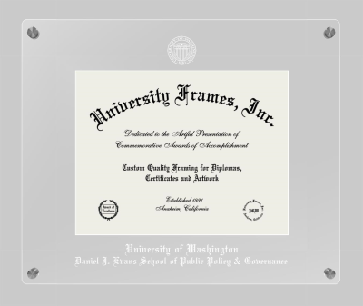 University of Washington Daniel J. Evans School of Public Policy & Governance Lucent Clear-over-Clear Frame in Lucent Clear Moulding with Lucent Clear Mat for document: 8 1/2"h x 11"w  
