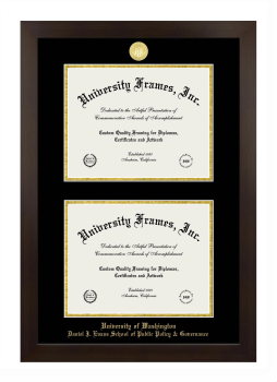 University of Washington Daniel J. Evans School of Public Policy & Governance Double Degree (Stacked) Frame in Manhattan Espresso with Black & Gold Mats for document: 8 1/2"h x 11"w  , document: 8 1/2"h x 11"w  