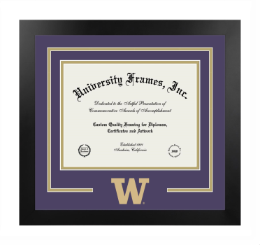 University of Washington Milgard School of Business Logo Mat Frame in Manhattan Black with Purple & Tan Mats for document: 8 1/2"h x 11"w  