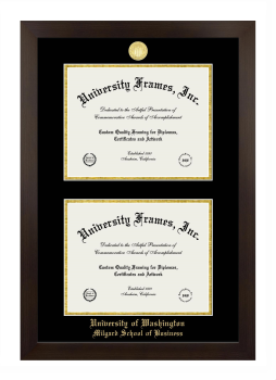 University of Washington Milgard School of Business Double Degree (Stacked) Frame in Manhattan Espresso with Black & Gold Mats for document: 8 1/2"h x 11"w  , document: 8 1/2"h x 11"w  