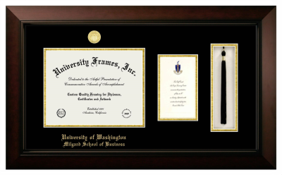 University of Washington Milgard School of Business Diploma with Announcement & Tassel Box Frame in Legacy Black Cherry with Black & Gold Mats for document: 8 1/2"h x 11"w  , diploma: 7"h x 4"w  