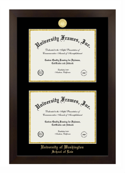University of Washington School of Law Double Degree (Stacked) Frame in Manhattan Espresso with Black & Gold Mats for document: 8 1/2"h x 11"w  , document: 8 1/2"h x 11"w  
