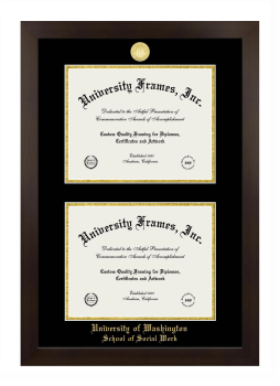 University of Washington School of Social Work Double Degree (Stacked) Frame in Manhattan Espresso with Black & Gold Mats for document: 8 1/2"h x 11"w  , document: 8 1/2"h x 11"w  