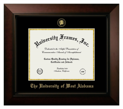 University of West Alabama Diploma Frame in Legacy Black Cherry with Black & Gold Mats for DOCUMENT: 8 1/2"H X 11"W  