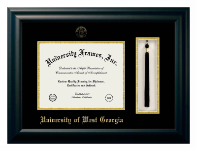 University of West Georgia Diploma with Tassel Box Frame in Satin Black with Black & Gold Mats for  11"h x 14"w  