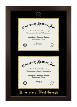 University of West Georgia Double Diploma Frame in Manhattan Espresso with Black & Gold Mats for  11"h x 14"w  ,  11"h x 14"w  