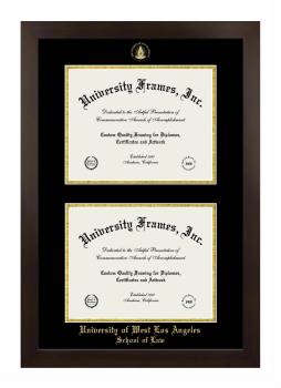 University of West Los Angeles School of Law Double Degree (Stacked) Frame in Manhattan Espresso with Black & Gold Mats for document: 8 1/2"h x 11"w  , document: 8 1/2"h x 11"w  