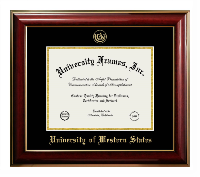 University of Western States Diploma Frame in Classic Mahogany with Gold Trim with Black & Gold Mats for document: 8 1/2"h x 11"w  