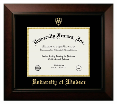 University of Windsor Diploma Frame in Legacy Black Cherry with Black & Gold Mats for DOCUMENT: 8 1/2"H X 11"W  