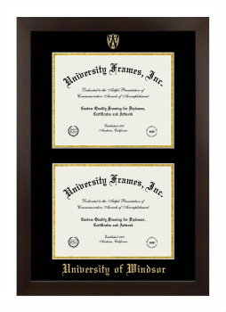 University of Windsor Double Degree (Stacked) Frame in Manhattan Espresso with Black & Gold Mats for document: 8 1/2"h x 11"w  , document: 8 1/2"h x 11"w  