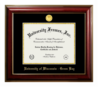University of Wisconsin - Green Bay Diploma Frame in Classic Mahogany with Gold Trim with Black & Gold Mats for document: 8 1/2"h x 11"w  