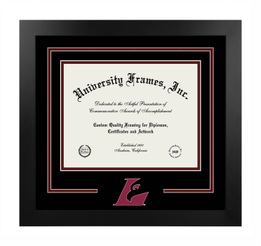 University of Wisconsin - La Crosse Logo Mat Frame in Manhattan Black with Black & Maroon Mats for document: 8 1/2"h x 11"w  