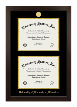 University of Wisconsin - Milwaukee Double Degree (Stacked) Frame in Manhattan Espresso with Black & Gold Mats for DOCUMENT: 8 1/2"H X 11"W  , DOCUMENT: 8 1/2"H X 11"W  