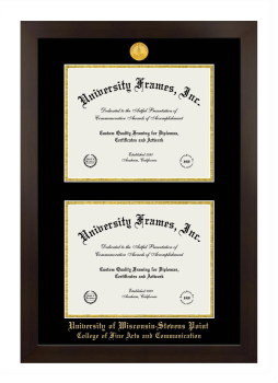 University of Wisconsin - Stevens Point College of Fine Arts and Communication Double Degree (Stacked) Frame in Manhattan Espresso with Black & Gold Mats for document: 8 1/2"h x 11"w  , document: 8 1/2"h x 11"w  