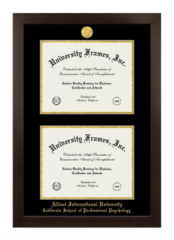 Alliant International University California School of Professional Psychology Double Degree (Stacked) Frame in Manhattan Espresso with Black & Gold Mats for DOCUMENT: 8 1/2"H X 11"W  , DOCUMENT: 8 1/2"H X 11"W  