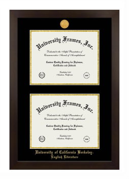 University of California Berkeley English Literature Double Degree (Stacked) Frame in Manhattan Espresso with Black & Gold Mats for document: 8 1/2"h x 11"w  , document: 8 1/2"h x 11"w  