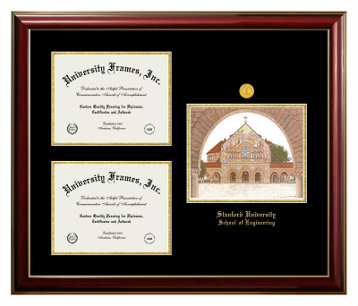 Stanford University School of Engineering Triple Opening with Campus Image Frame in Classic Mahogany with Gold Trim with Black & Gold Mats for document: 8 1/2"h x 11"w  , document: 8 1/2"h x 11"w  