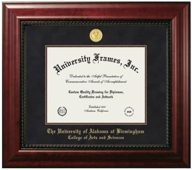 University of Alabama at Birmingham College of Arts and Sciences Diploma Frame in Executive with Mahogany Fillet with Black Suede Mat for document: 8 1/2"h x 11"w  