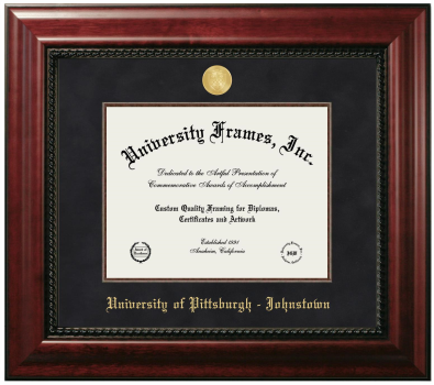 University of Pittsburgh - Johnstown Diploma Frame in Executive with Mahogany Fillet with Black Suede Mat for DOCUMENT: 8 1/2"H X 11"W  