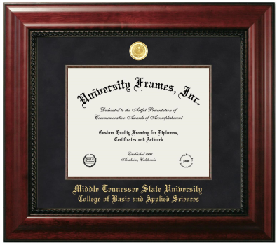Middle Tennessee State University College of Basic and Applied Sciences Diploma Frame in Executive with Mahogany Fillet with Black Suede Mat for document: 8 1/2"h x 11"w  