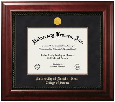 University of Nevada Reno College of Science Diploma Frame in Executive with Mahogany Fillet with Black Suede Mat for document: 8 1/2"h x 11"w  