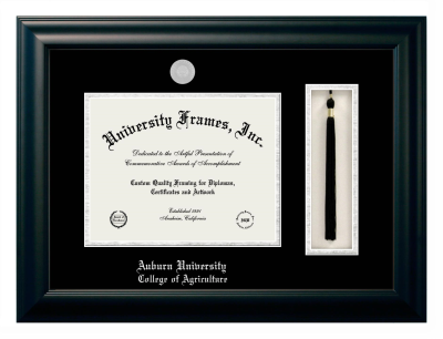 Auburn University College of Agriculture Diploma with Tassel Box Frame in Satin Black with Black & Silver Mats for DOCUMENT: 8 1/2"H X 11"W  
