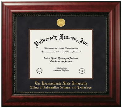 Pennsylvania State University College of Information Sciences and Technology Diploma Frame in Executive with Mahogany Fillet with Black Suede Mat for DOCUMENT: 8 1/2"H X 11"W  
