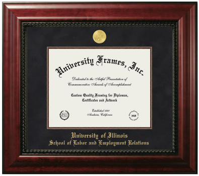 University of Illinois School of Labor and Employment Relations Diploma Frame in Executive with Mahogany Fillet with Black Suede Mat for document: 8 1/2"h x 11"w  