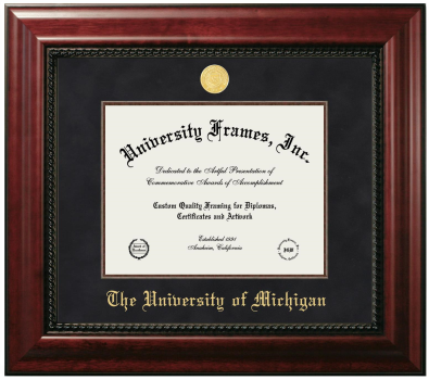 University of Michigan Diploma Frame in Executive with Mahogany Fillet with Black Mat for DOCUMENT: 8 1/2"H X 11"W  