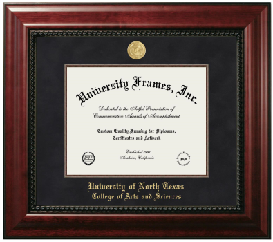 University of North Texas College of Arts and Sciences Diploma Frame in Executive with Mahogany Fillet with Black Suede Mat for DOCUMENT: 8 1/2"H X 11"W  