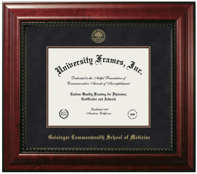Geisinger Commonwealth School of Medicine Diploma Frame in Executive with Mahogany Fillet with Black Suede Mat for DOCUMENT: 8 1/2"H X 11"W  