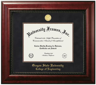 Oregon State University College of Engineering Diploma Frame in Executive with Mahogany Fillet with Black Suede Mat for document: 8 1/2"h x 11"w  