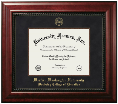 Western Washington University Woodring College of Education Diploma Frame in Executive with Mahogany Fillet with Black Suede Mat for DOCUMENT: 8 1/2"H X 11"W  