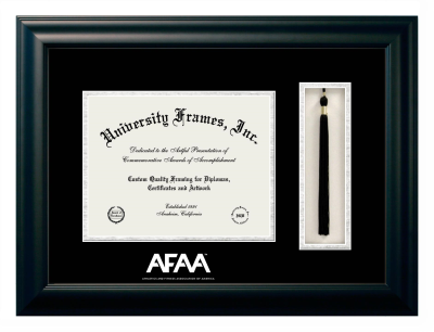 Athletics and Fitness Association of America Diploma with Tassel Box Frame in Satin Black with Black & Silver Mats for DOCUMENT: 8 1/2"H X 11"W  