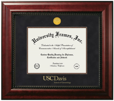 University of Southern California Davis School of Gerontology Diploma Frame in Executive with Mahogany Fillet with Black Suede Mat for DOCUMENT: 8 1/2"H X 11"W  