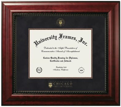 University of Chicago The Law School Diploma Frame in Executive with Mahogany Fillet with Black Suede Mat for DOCUMENT: 8 1/2"H X 11"W  