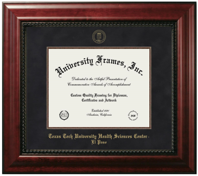 Texas Tech University Health Sciences Center - El Paso Diploma Frame in Executive with Mahogany Fillet with Black Suede Mat for DOCUMENT: 8 1/2"H X 11"W  