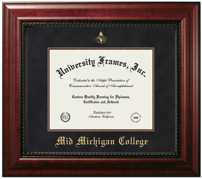Mid Michigan College Diploma Frame in Executive with Mahogany Fillet with Black Suede Mat for DOCUMENT: 8 1/2"H X 11"W  