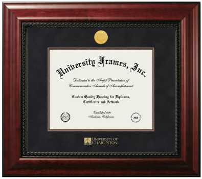 University of Charleston Diploma Frame in Executive with Mahogany Fillet with Black Suede Mat for DOCUMENT: 8 1/2"H X 11"W  
