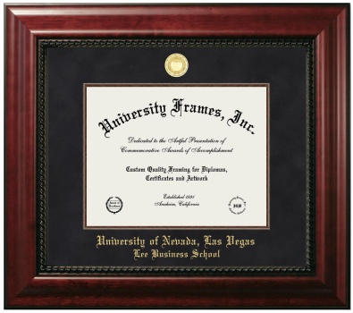 University of Nevada Las Vegas Lee Business School Diploma Frame in Executive with Mahogany Fillet with Black Suede Mat for DOCUMENT: 8 1/2"H X 11"W  