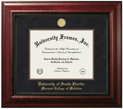 University of South Florida Morsani College of Medicine Diploma Frame in Executive with Mahogany Fillet with Black Suede Mat for document: 8 1/2"h x 11"w  