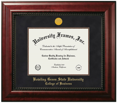 Bowling Green State University College of Business Diploma Frame in Executive with Mahogany Fillet with Black Suede Mat for DOCUMENT: 8 1/2"H X 11"W  
