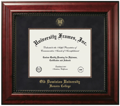 Old Dominion University Honors College Diploma Frame in Executive with Mahogany Fillet with Black Suede Mat for DOCUMENT: 8 1/2"H X 11"W  