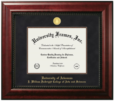 University of Arkansas (Fayetteville) J. William Fulbright College of Arts and Sciences Diploma Frame in Executive with Mahogany Fillet with Black Suede Mat for DOCUMENT: 8 1/2"H X 11"W  