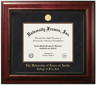 University of Texas at Austin College of Fine Arts Diploma Frame in Executive with Mahogany Fillet with Black Suede Mat for document: 8 1/2"h x 11"w  